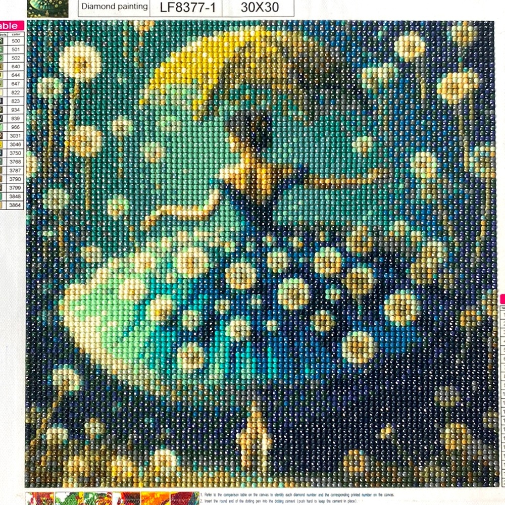 Ballerina Dancer w/Dandelions & Umbrella Diamond Dot Art Picture Painting